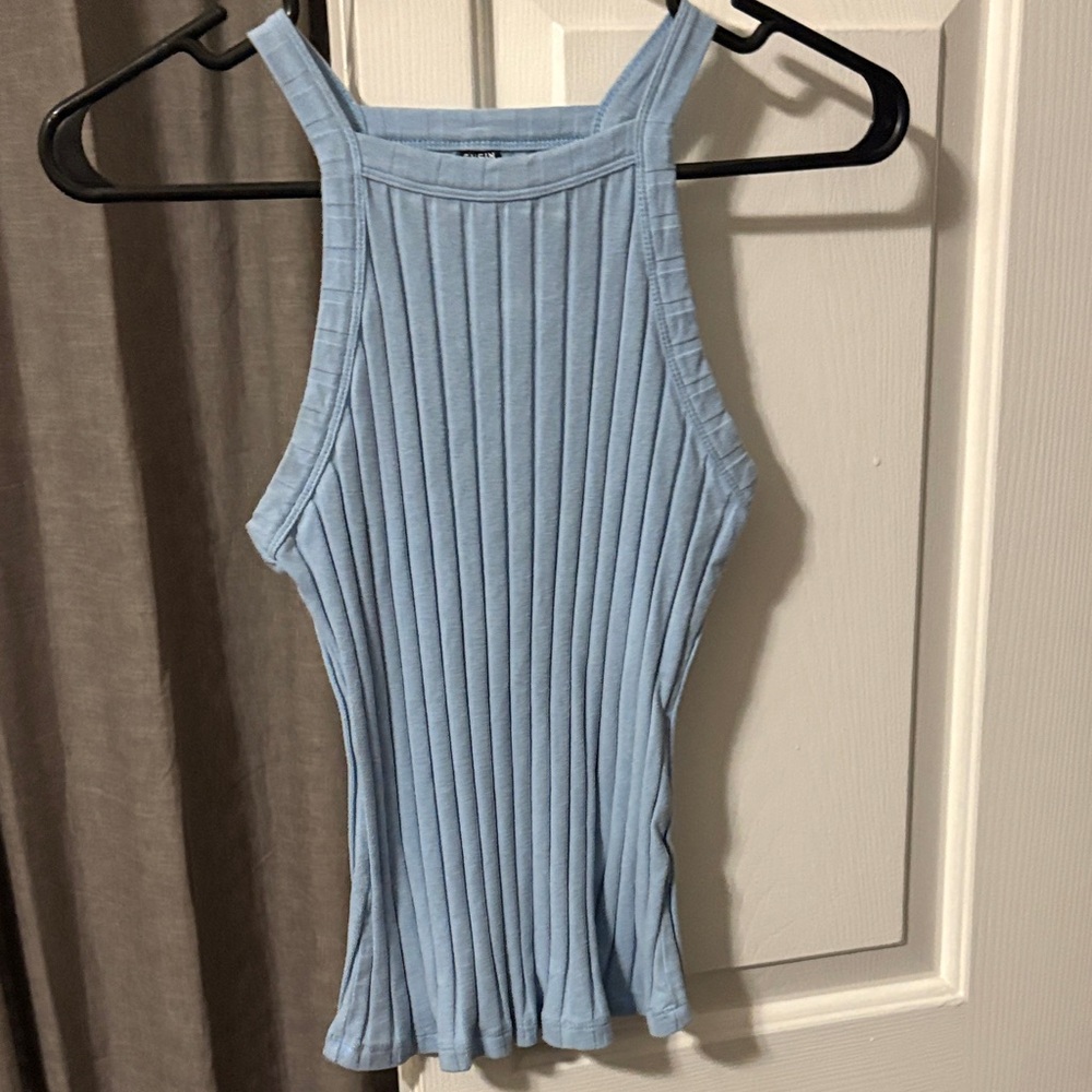 SHEIN Light Blue Ribbed Tank Top